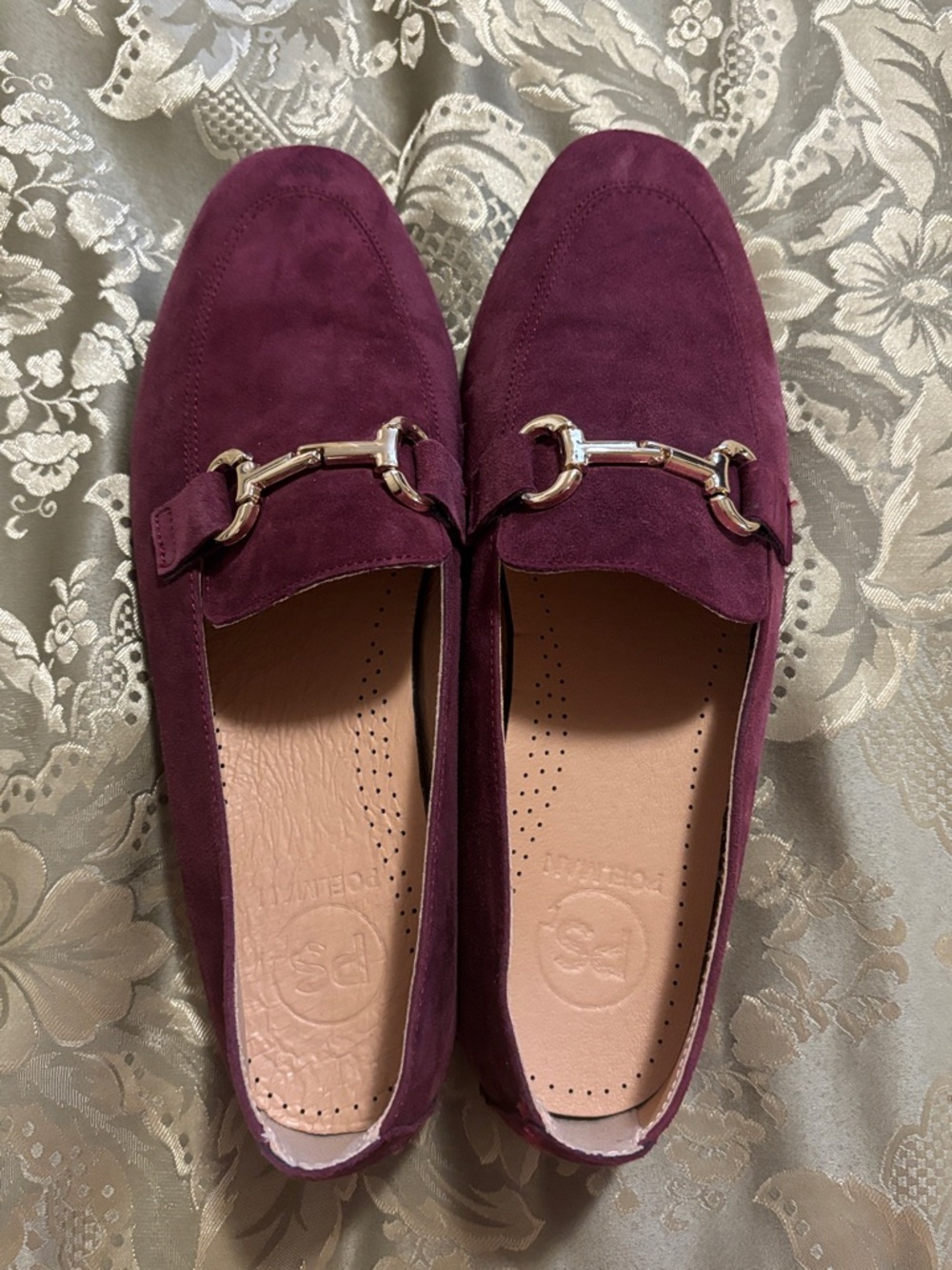 Poelman Women's Suede Loafers with Metal Bit in Plum